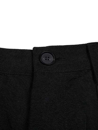 SILK/LINEN GABARDINE WIDE PANTS for WOMEN｜BLACK