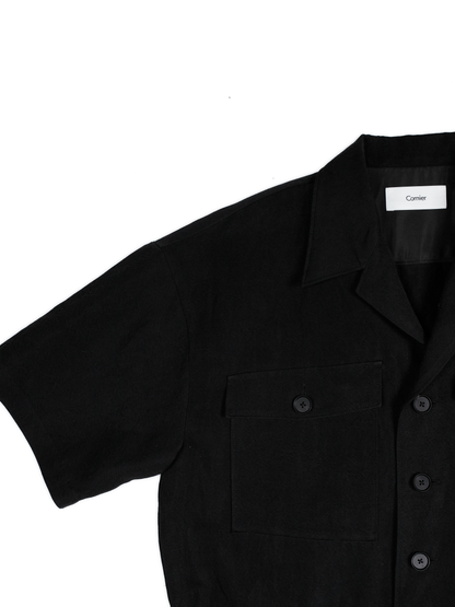 SILK/LINEN GABARDINE JUMPSUIT｜BLACK