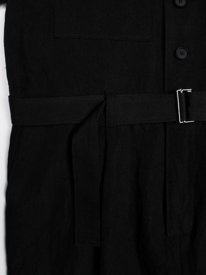 SILK/LINEN GABARDINE JUMPSUIT｜BLACK