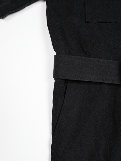 SILK/LINEN GABARDINE JUMPSUIT｜BLACK