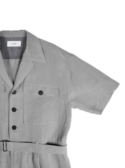 SILK/LINEN GABARDINE JUMPSUIT｜ICE GRAY