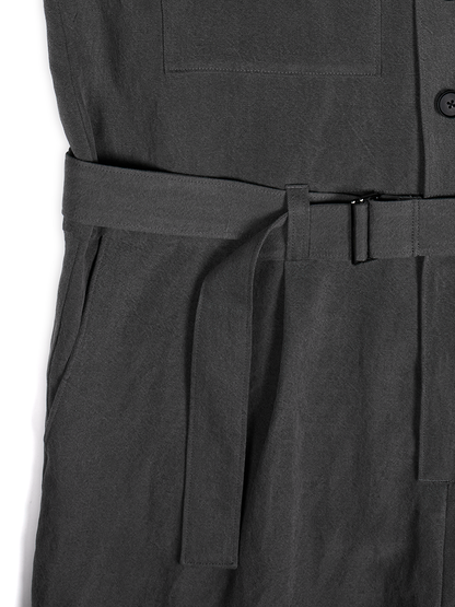SILK/LINEN GABARDINE JUMPSUIT｜HAZE GRAY