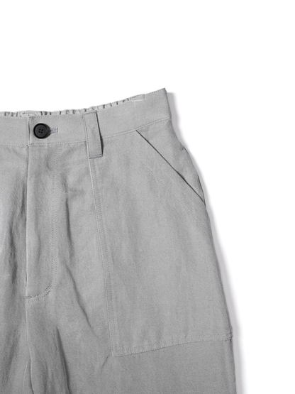 SILK/LINEN GABARDINE WIDE PANTS for WOMEN｜ICE GRAY