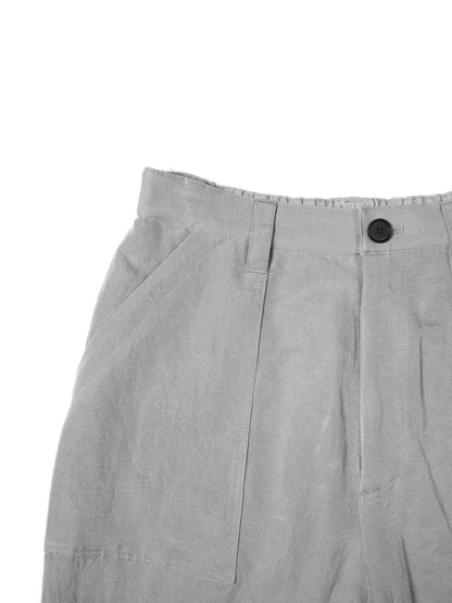 SILK/LINEN GABARDINE WIDE PANTS for WOMEN｜ICE GRAY