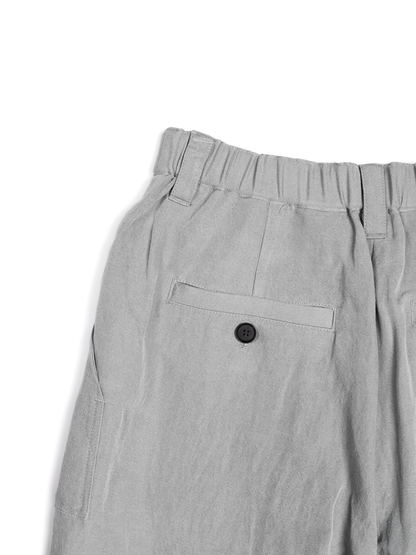 SILK/LINEN GABARDINE WIDE PANTS for WOMEN｜ICE GRAY