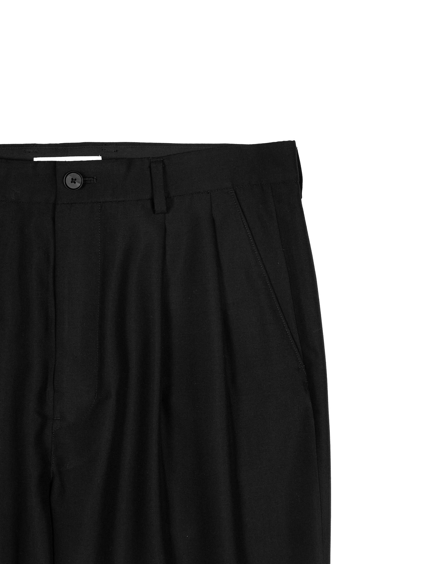 WORSTED CASHMERE/SILK TROPICAL 2-TUCK WIDE PANTS｜BLACK