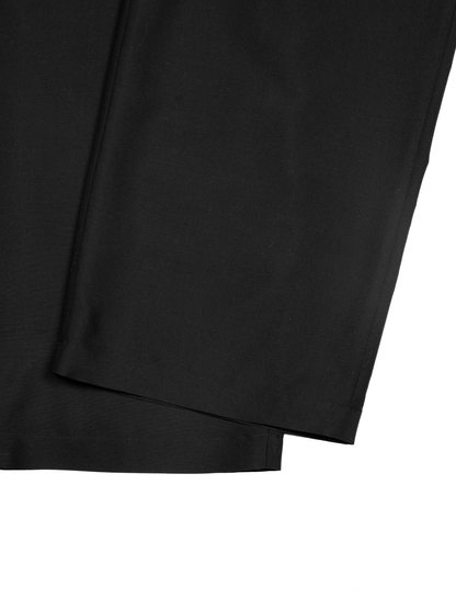 WORSTED CASHMERE/SILK TROPICAL 2-TUCK WIDE PANTS｜BLACK