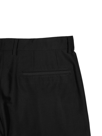 WORSTED CASHMERE/SILK TROPICAL 2-TUCK WIDE PANTS｜BLACK