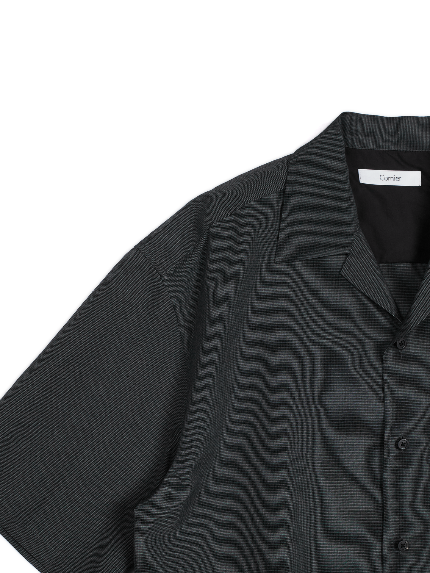 Super160's WOOL/SILK CRISPY HALF SLEEVE SHIRTS｜BLACK