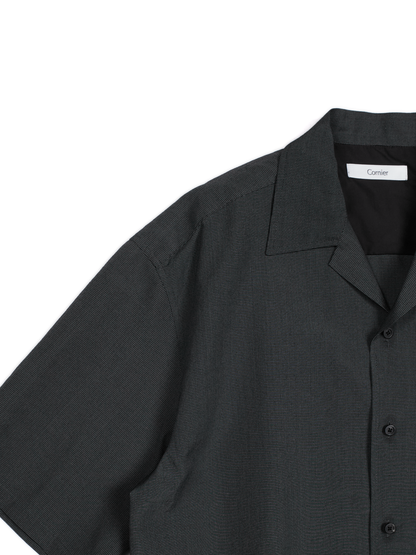Super160's WOOL/SILK CRISPY HALF SLEEVE SHIRTS｜BLACK
