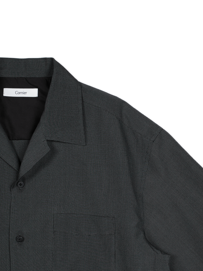 Super160's WOOL/SILK CRISPY HALF SLEEVE SHIRTS｜BLACK
