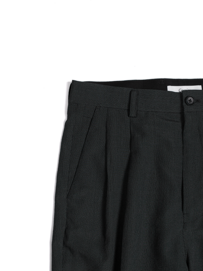Super160's WOOL/SILK CRISPY 2-TUCK SLACKS｜BLACK