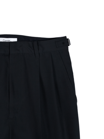 Super130's WORSTED WOOL TROPICAL SLACKS for WOMEN｜DARK NAVY