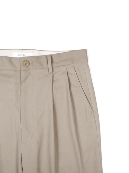 FINX COTTON VOILE LIGHT CHINO WIDE PANTS｜ASH BEIGE