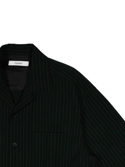 Super160's WOOL/COTTON SASHIKO STITCHING HALF SLEEVE SHIRTS｜GREEN
