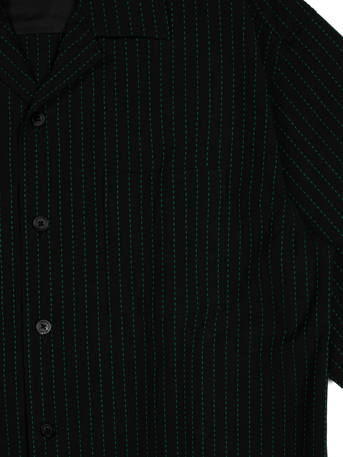 Super160's WOOL/COTTON SASHIKO STITCHING HALF SLEEVE SHIRTS｜GREEN