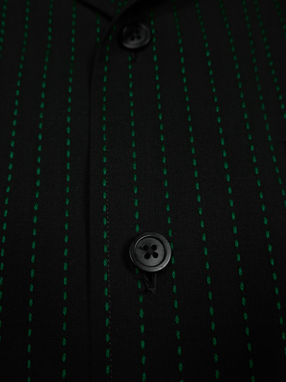Super160's WOOL/COTTON SASHIKO STITCHING HALF SLEEVE SHIRTS｜GREEN