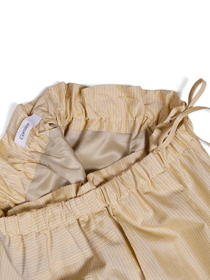 RAW SILK/GIZA STRIPE SKIRT｜YELLOW