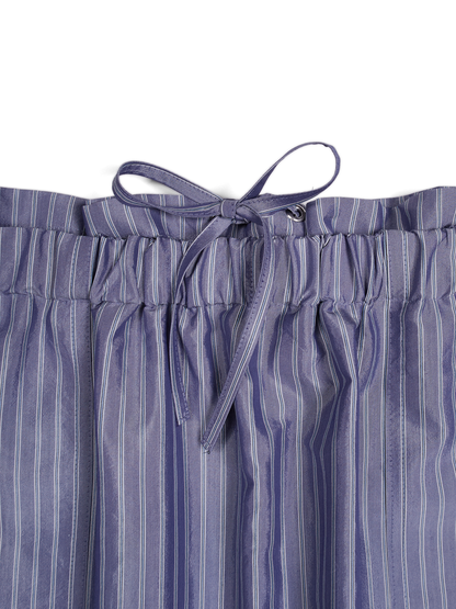 RAW SILK/GIZA STRIPE SKIRT｜BLUE