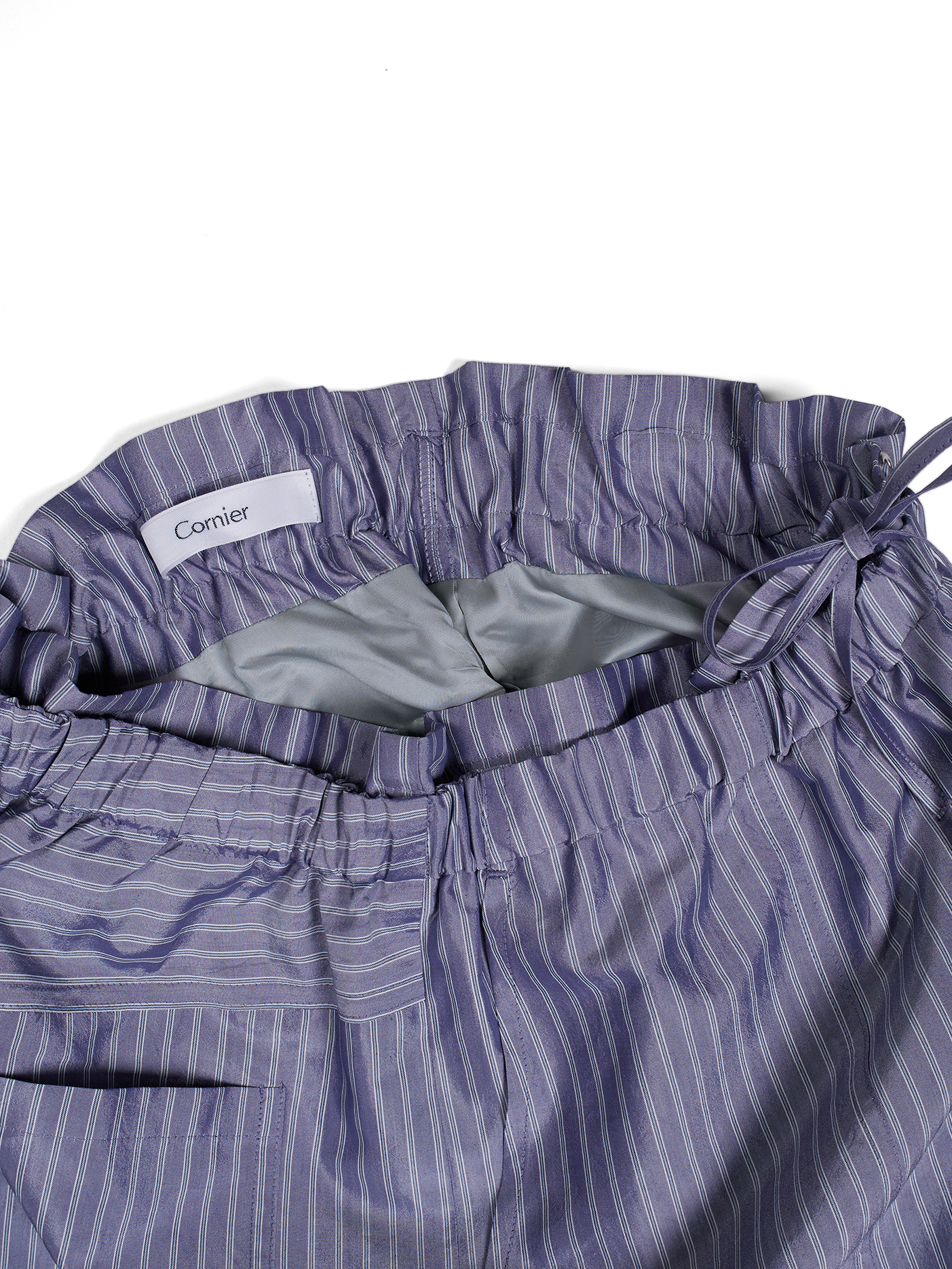 RAW SILK/GIZA STRIPE SKIRT｜BLUE
