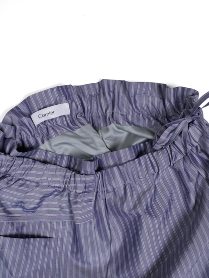 RAW SILK/GIZA STRIPE SKIRT｜BLUE