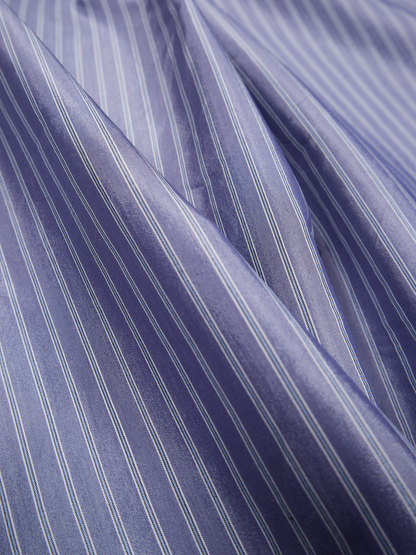 RAW SILK/GIZA STRIPE SKIRT｜BLUE