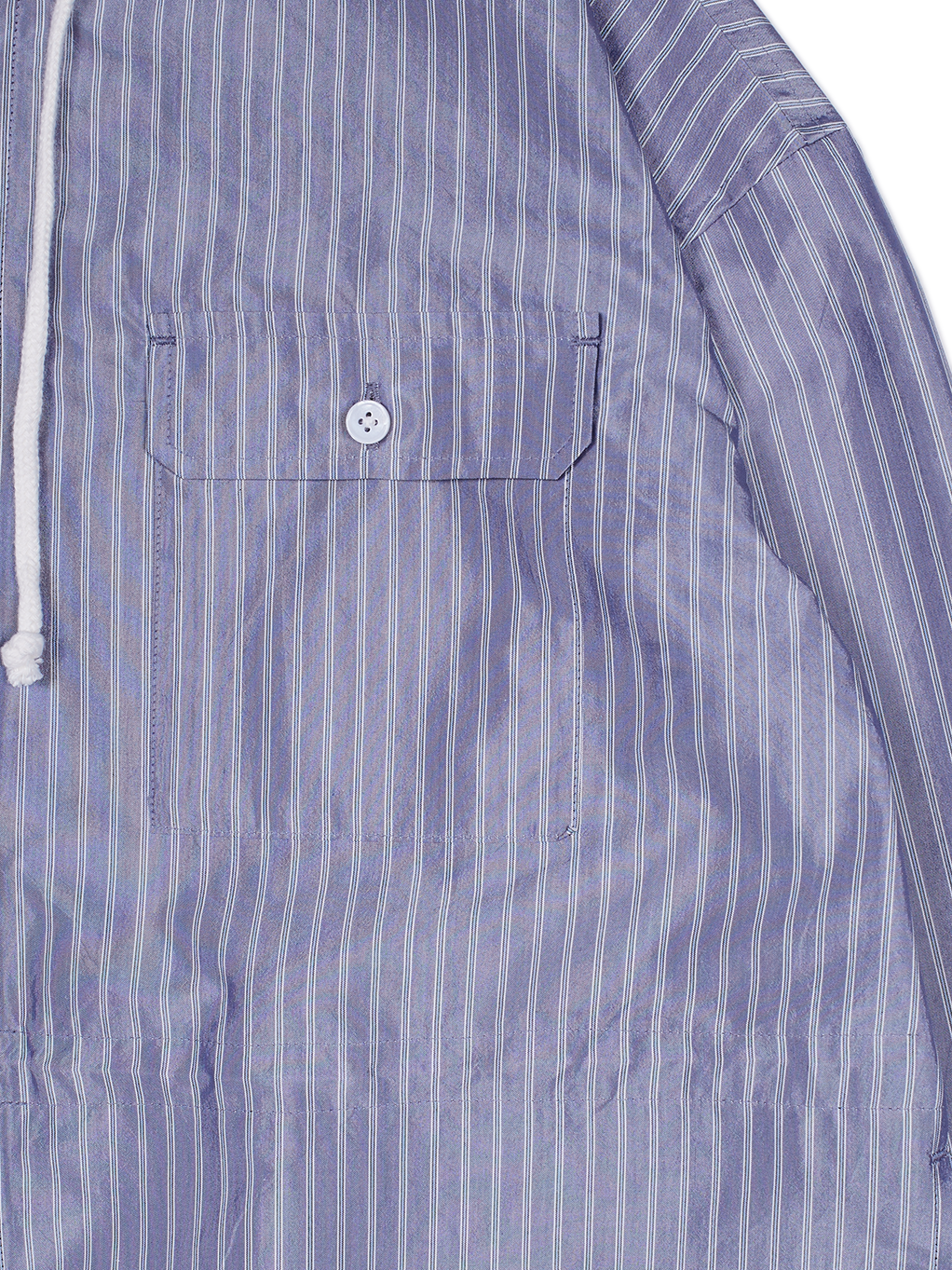 RAW SILK/GIZA STRIPE HOODED SHIRTS for WOMEN｜BLUE