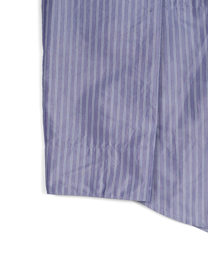 RAW SILK/GIZA STRIPE HOODED SHIRTS for WOMEN｜BLUE
