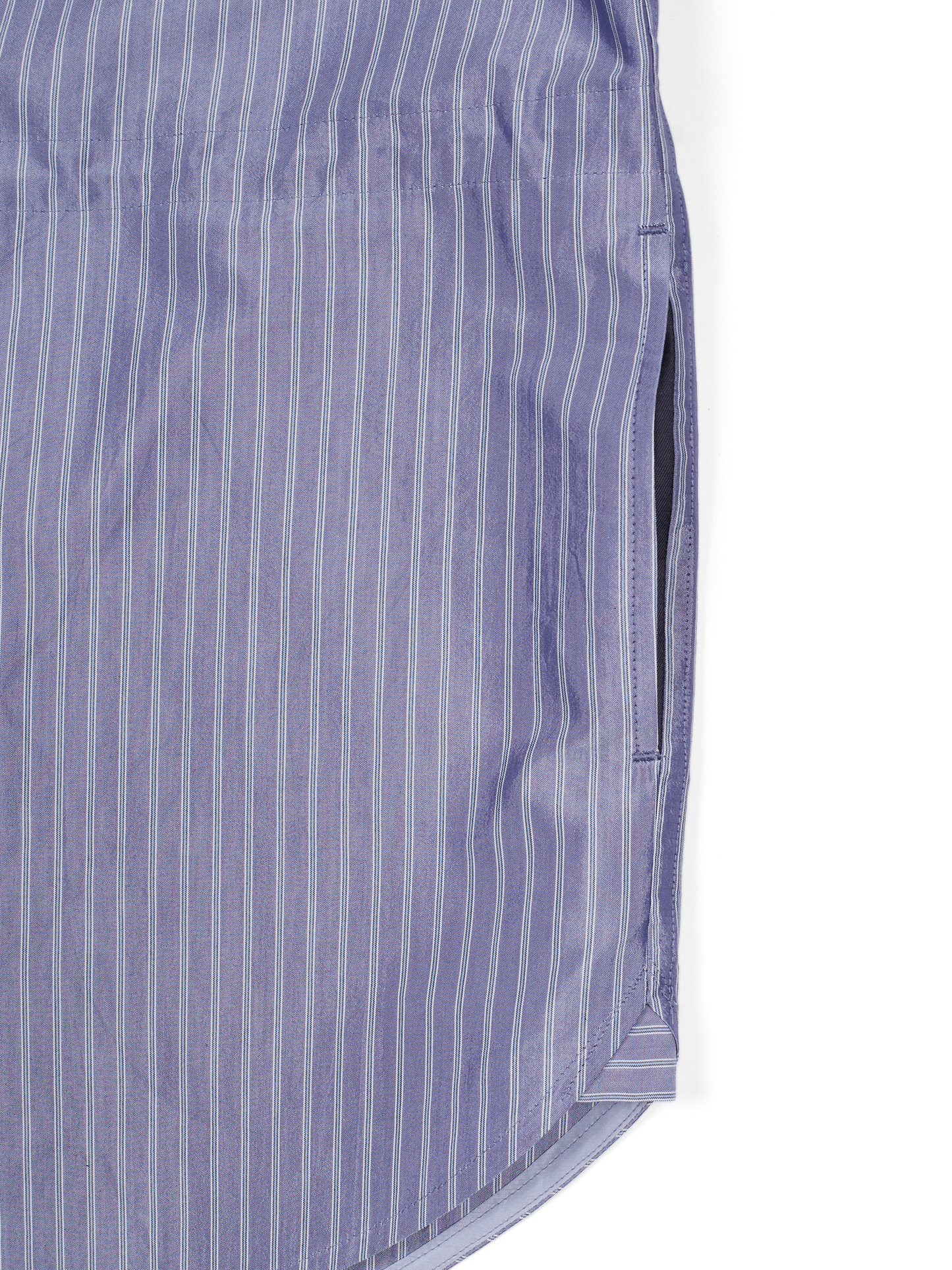 RAW SILK/GIZA STRIPE HOODED SHIRTS for WOMEN｜BLUE