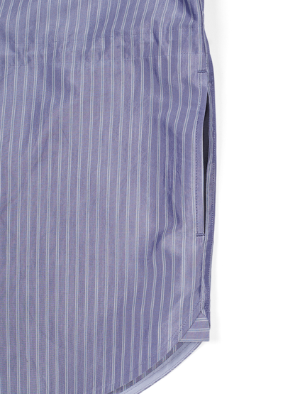 RAW SILK/GIZA STRIPE HOODED SHIRTS for WOMEN｜BLUE