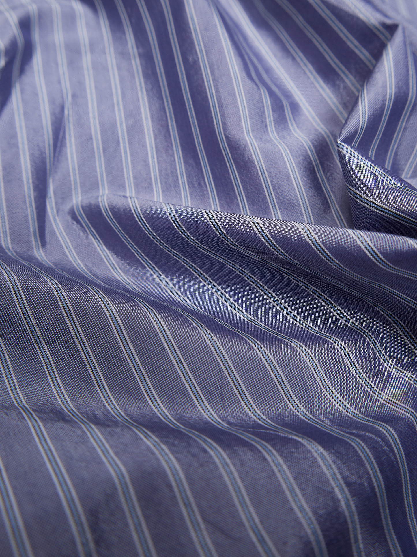 RAW SILK/GIZA STRIPE HOODED SHIRTS for WOMEN｜BLUE