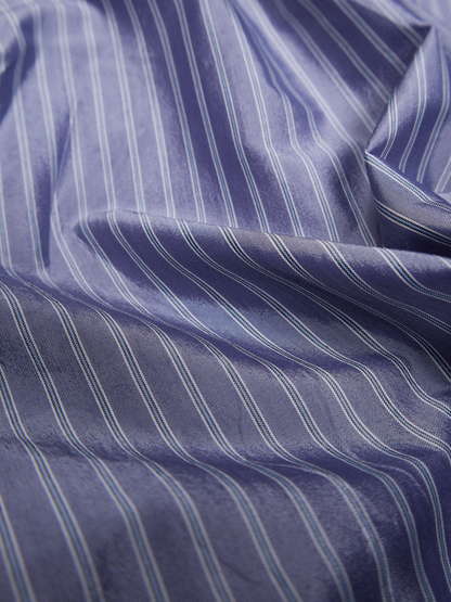 RAW SILK/GIZA STRIPE HOODED SHIRTS for WOMEN｜BLUE