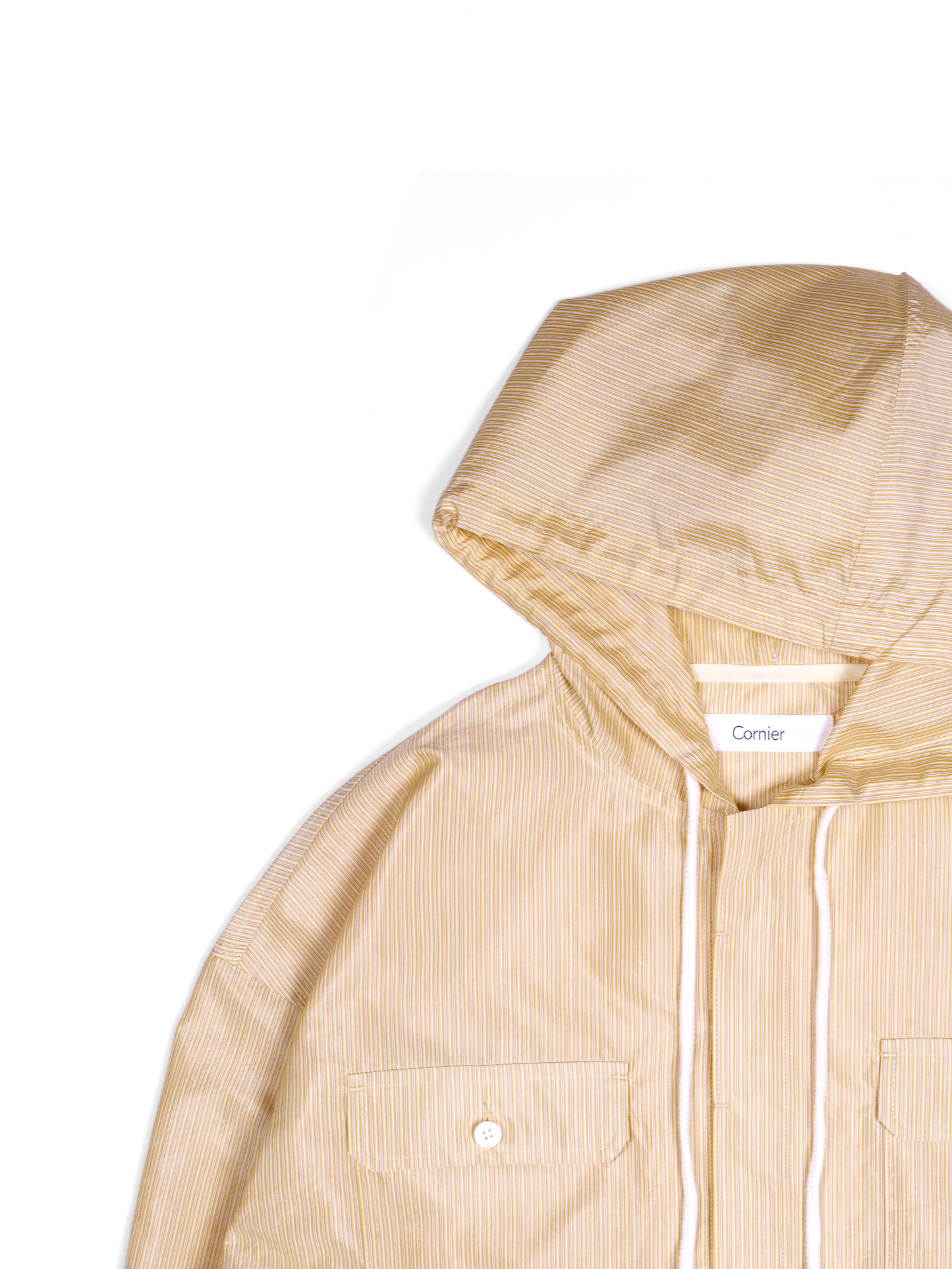 RAW SILK/GIZA STRIPE HOODED SHIRTS for WOMEN｜YELLOW