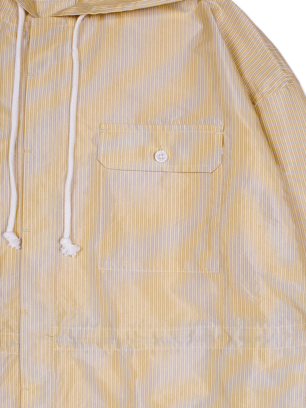 RAW SILK/GIZA STRIPE HOODED SHIRTS for WOMEN｜YELLOW