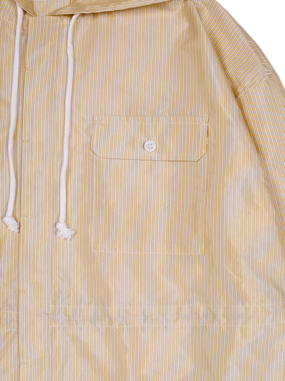 RAW SILK/GIZA STRIPE HOODED SHIRTS for WOMEN｜YELLOW