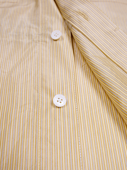 RAW SILK/GIZA STRIPE HOODED SHIRTS for WOMEN｜YELLOW