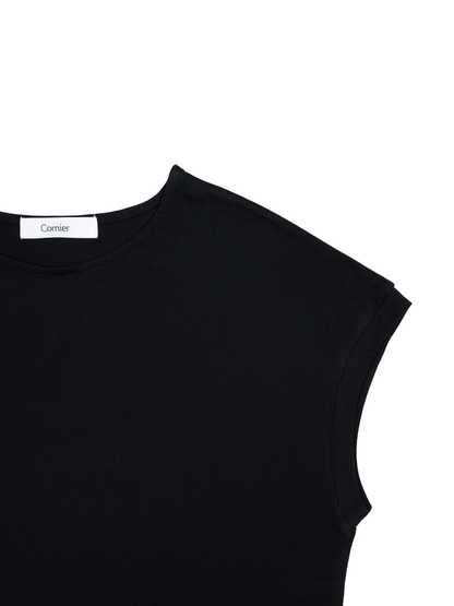 SOFT TWISTED INDIAN COTTON JERSEY FRENCH SLEEVE T-SHIRTS｜BLACK