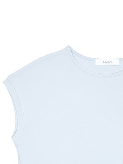 SOFT TWISTED INDIAN COTTON JERSEY FRENCH SLEEVE T-SHIRTS｜MIST BLUE