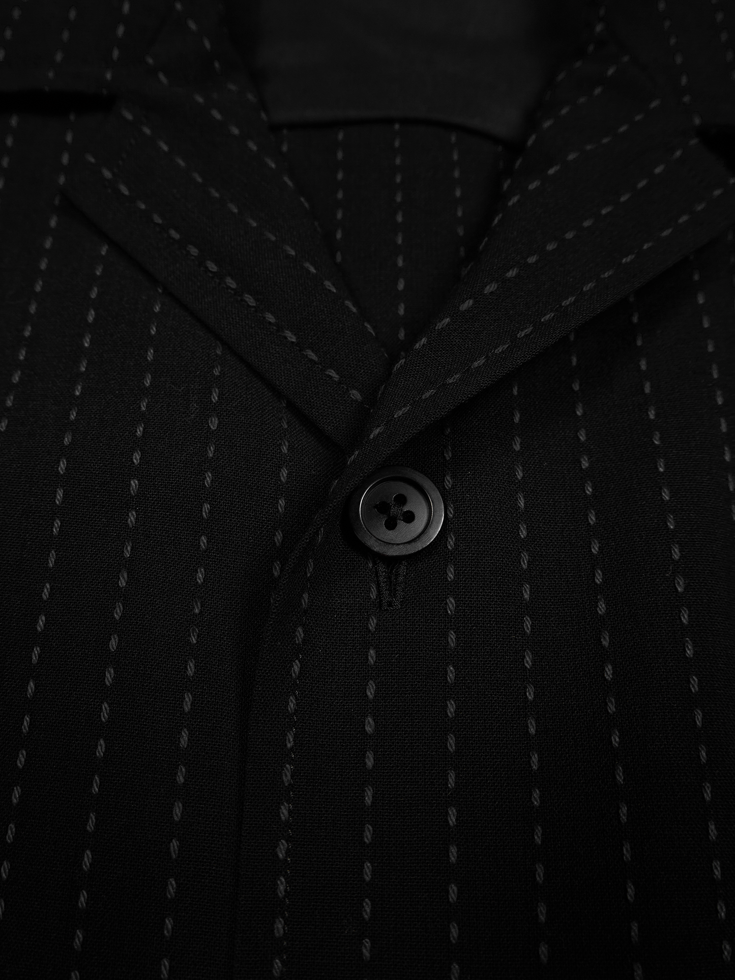 Super160's WOOL/COTTON SASHIKO STITCHING HALF SLEEVE SHIRTS｜BLACK