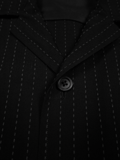 Super160's WOOL/COTTON SASHIKO STITCHING HALF SLEEVE SHIRTS｜BLACK