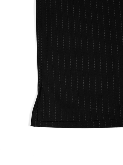 Super160's WOOL/COTTON SASHIKO STITCHING HALF SLEEVE SHIRTS｜BLACK