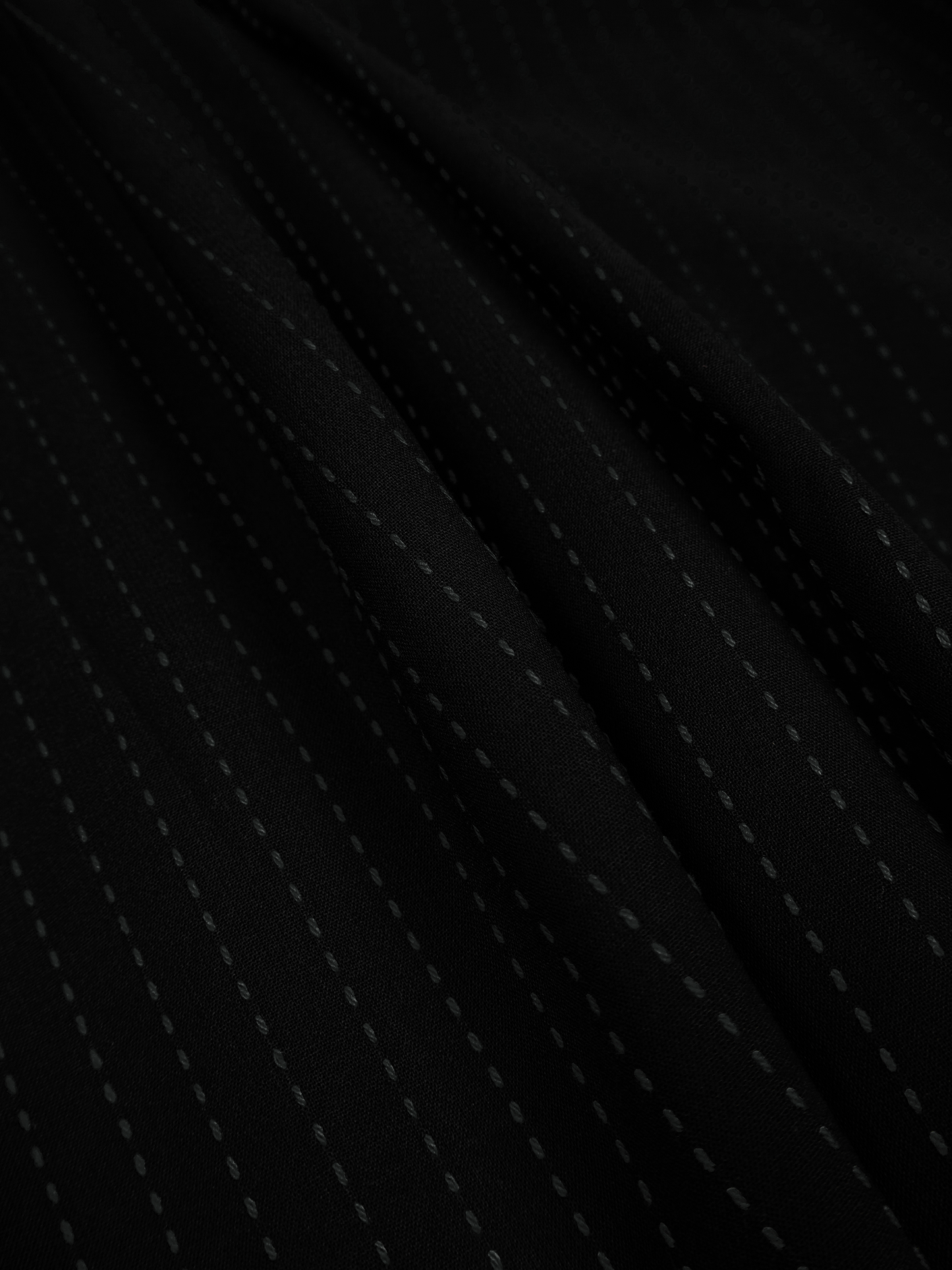 Super160's WOOL/COTTON SASHIKO STITCHING HALF SLEEVE SHIRTS｜BLACK