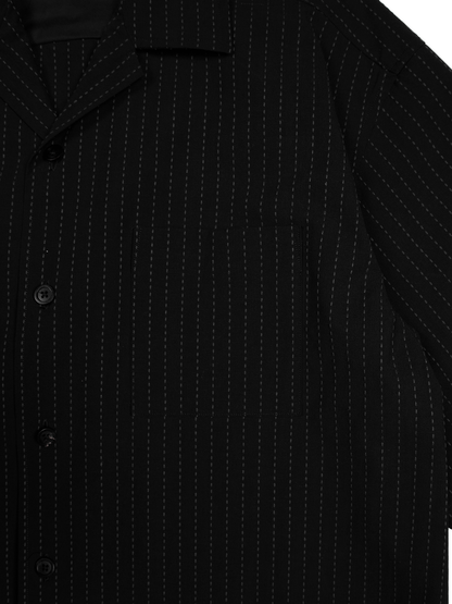 Super160's WOOL/COTTON SASHIKO STITCHING HALF SLEEVE SHIRTS｜BLACK