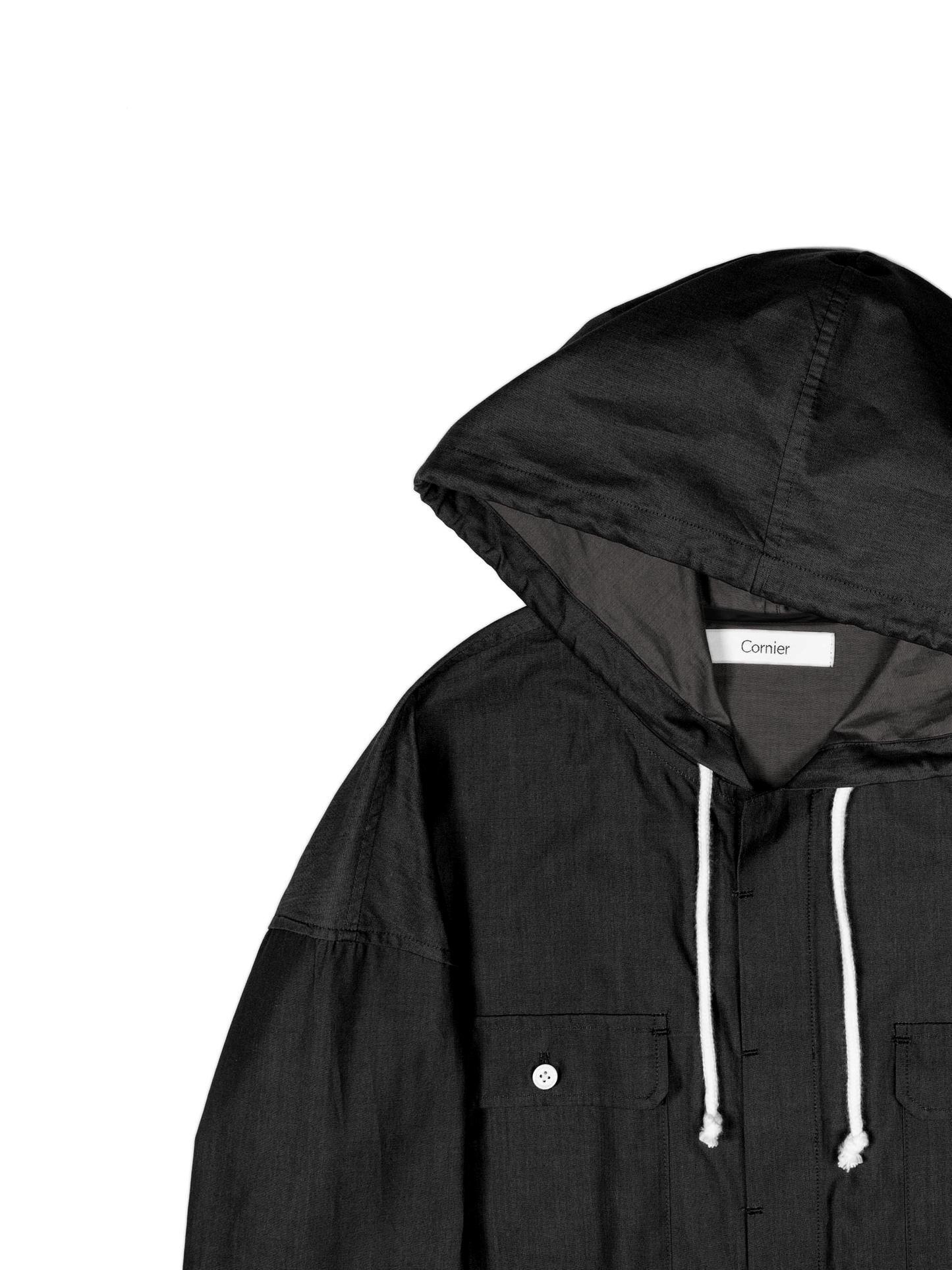 FINX COTTON CHAMBRAY DENIM HOODED SHIRTS for WOMEN｜BLACK