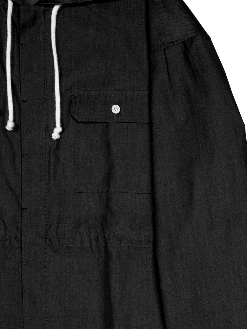 FINX COTTON CHAMBRAY DENIM HOODED SHIRTS for WOMEN｜BLACK