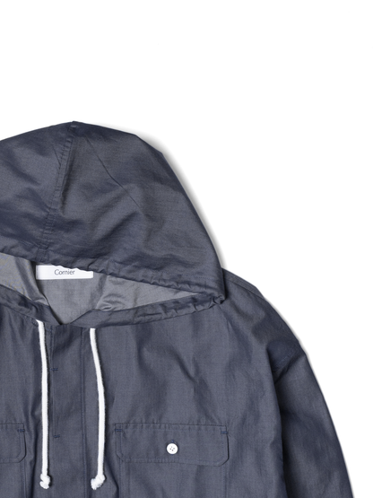 FINX COTTON CHAMBRAY DENIM HOODED SHIRTS for WOMEN｜NAVY
