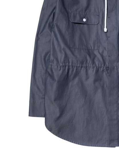 FINX COTTON CHAMBRAY DENIM HOODED SHIRTS for WOMEN｜NAVY