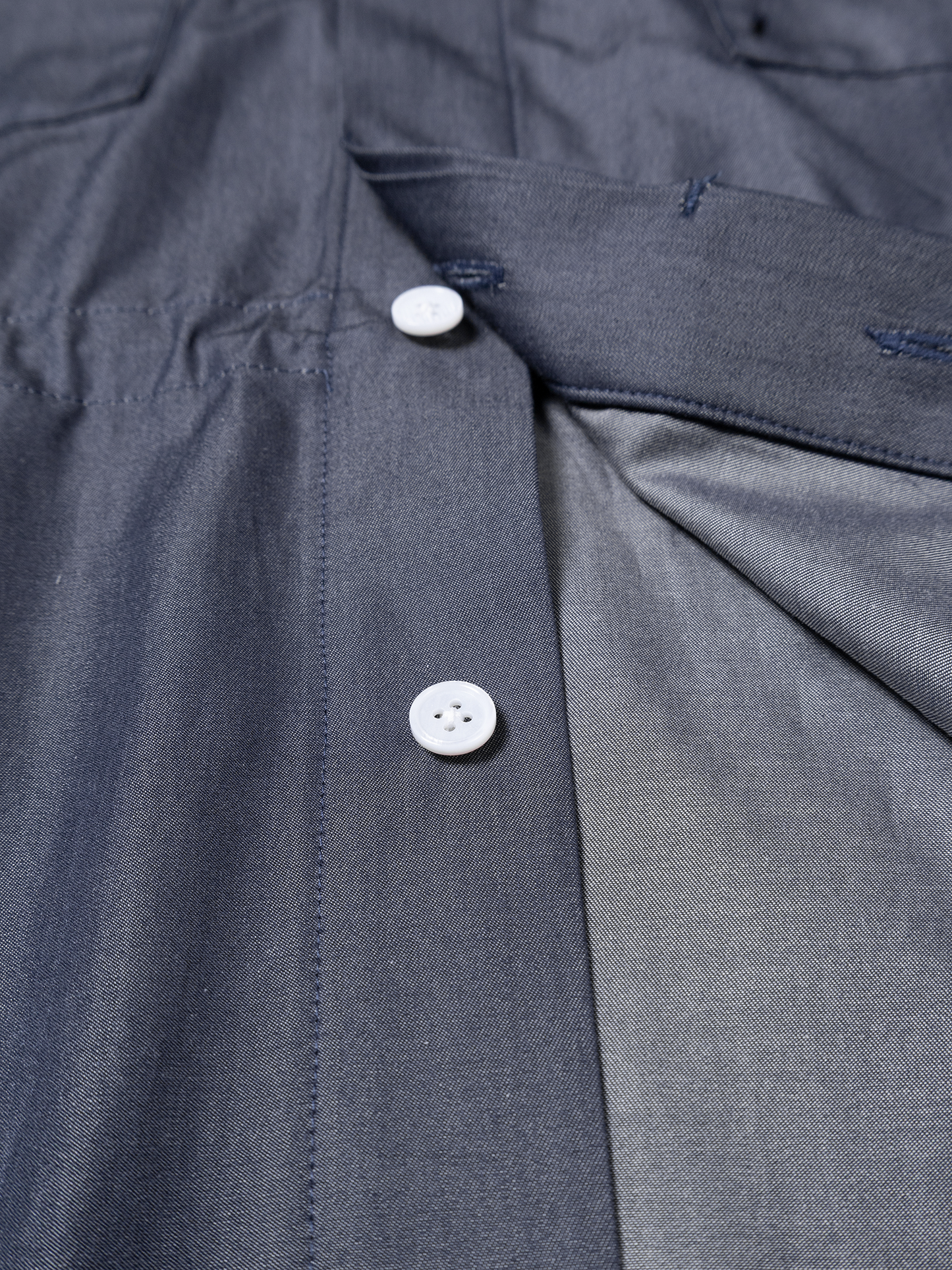 FINX COTTON CHAMBRAY DENIM HOODED SHIRTS for WOMEN｜NAVY