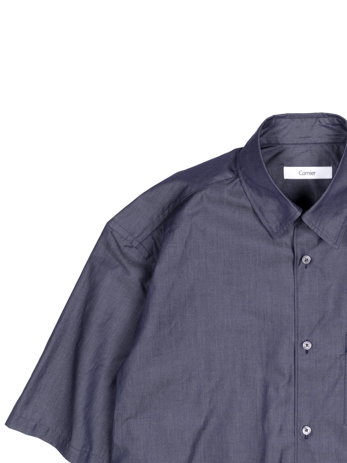 FINX COTTON CHAMBRAY LIGHT DENIM H/S BIG SHIRTS｜NAVY