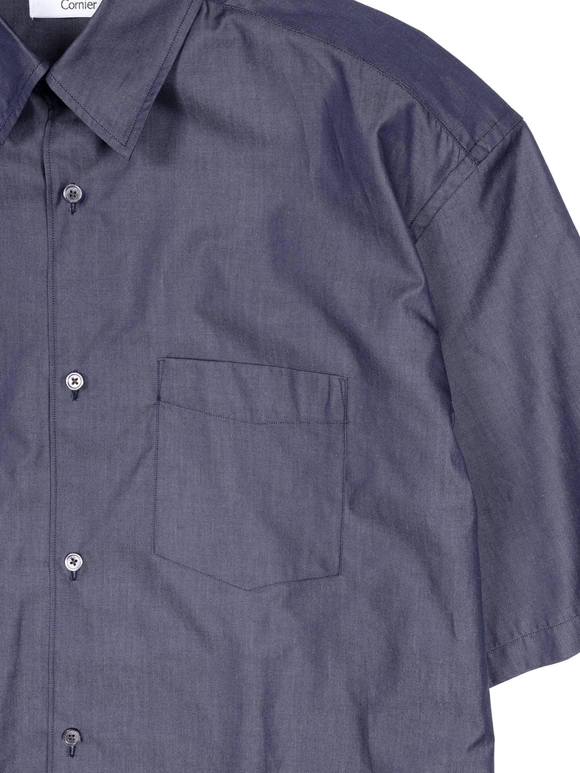 FINX COTTON CHAMBRAY LIGHT DENIM H/S BIG SHIRTS｜NAVY